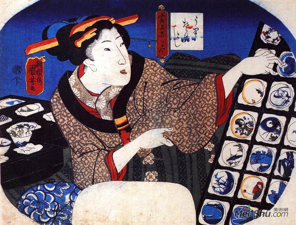 歌川国芳(Utagawa Kuniyoshi)高清作品《卖装饰碗的女人》