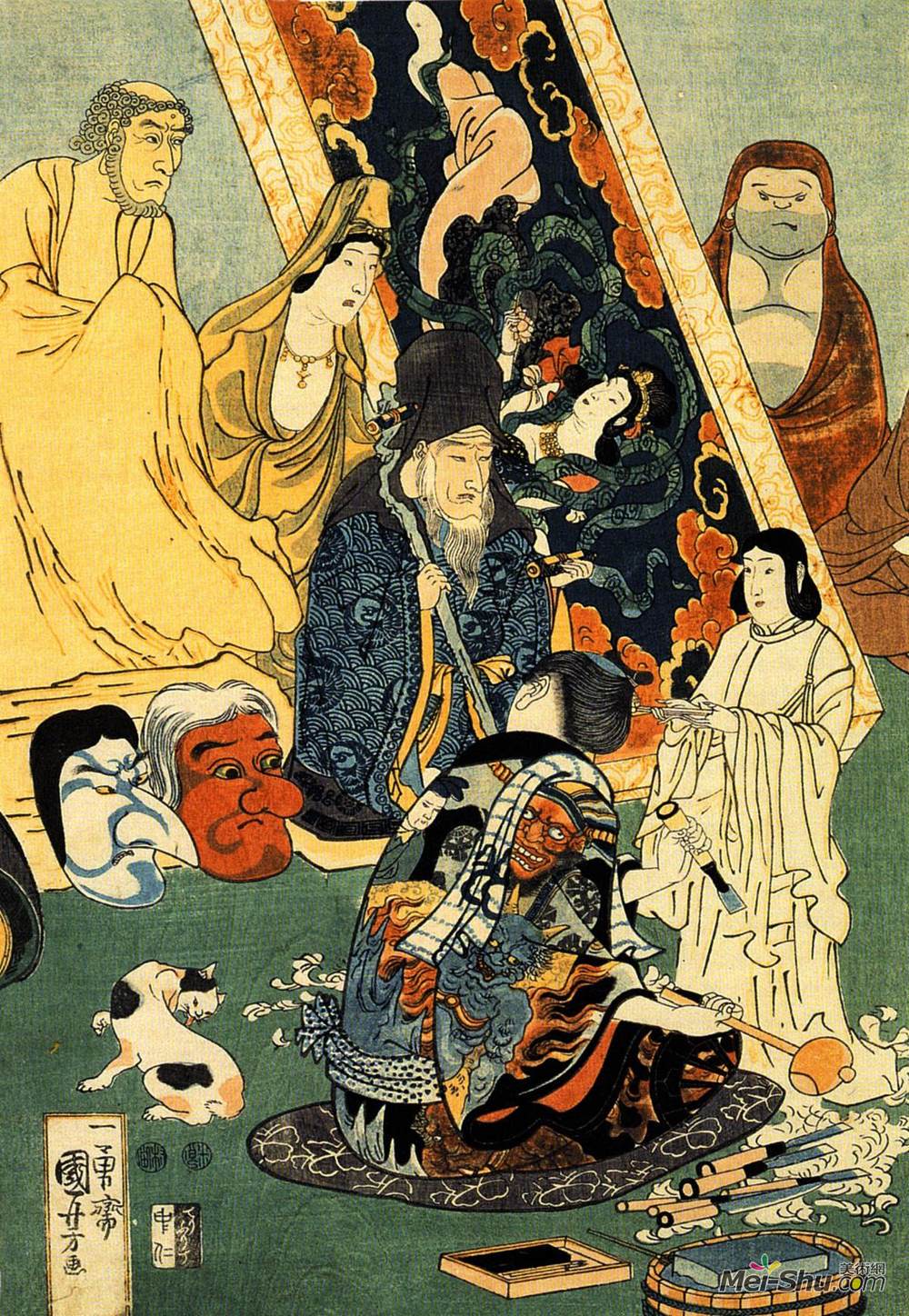 歌川国芳(Utagawa Kuniyoshi)高清作品《雕像周围的雕塑家景诺》