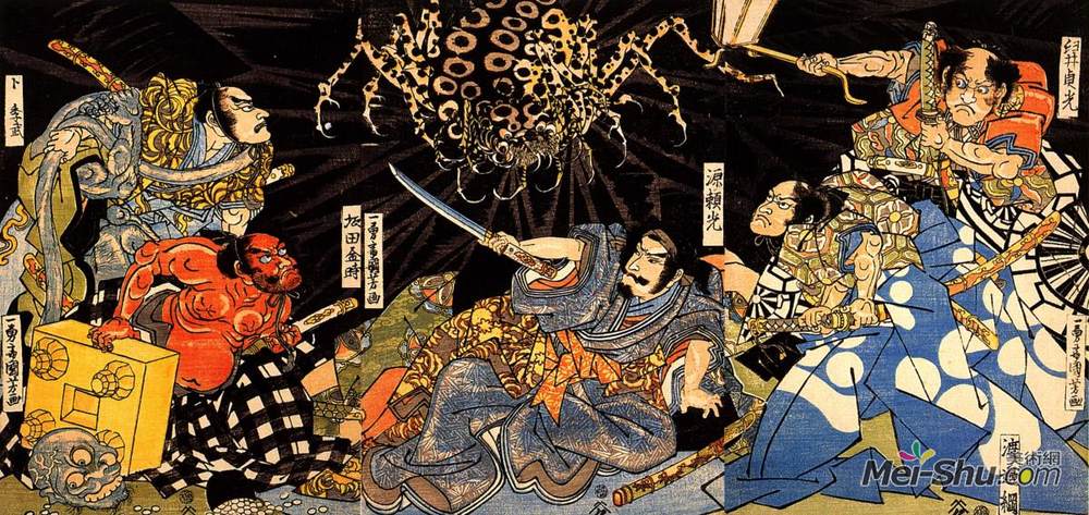 歌川国芳(Utagawa Kuniyoshi)高清作品《被地球蜘蛛折磨的莱科》