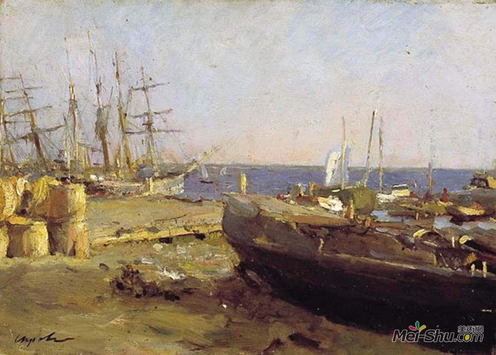 瓦伦丁·谢罗夫(Valentin Serov)高清作品《阿尔汉格尔斯克渔船》