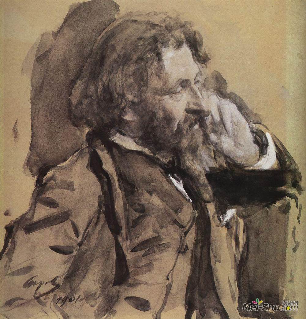 瓦伦丁·谢罗夫(Valentin Serov)高清作品《艺术家伊利亚列宾的肖像》