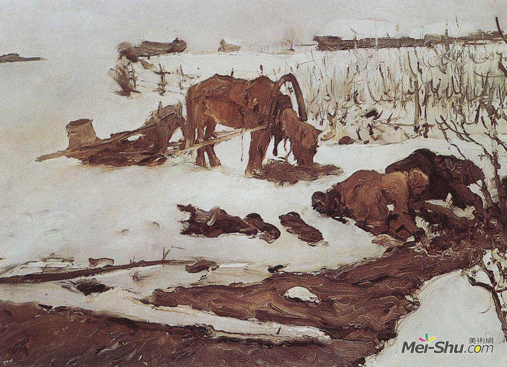 瓦伦丁·谢罗夫(Valentin Serov)高清作品《漂洗的线。在河》