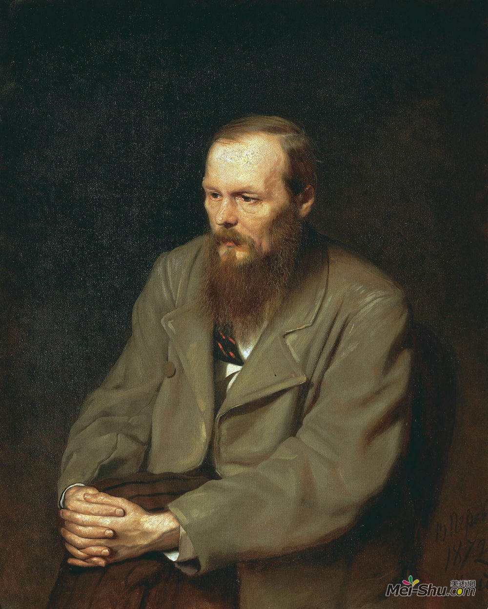 瓦西里佩洛夫(Vasily Perov)高清作品《Portrait of the Author Feodor Dostoyevsky》
