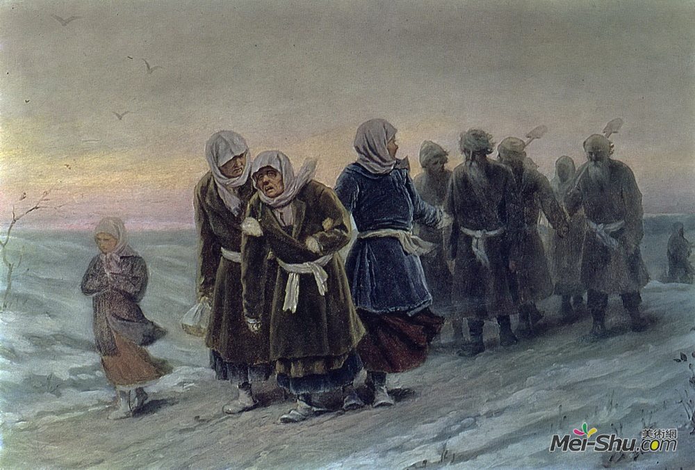 瓦西里佩洛夫(Vasily Perov)高清作品《农民在冬天的葬礼上的回归》