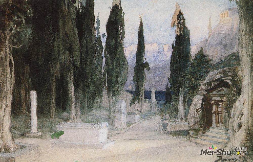 瓦西里波列诺夫(Vasily Polenov)高清作品《柏树墓园》