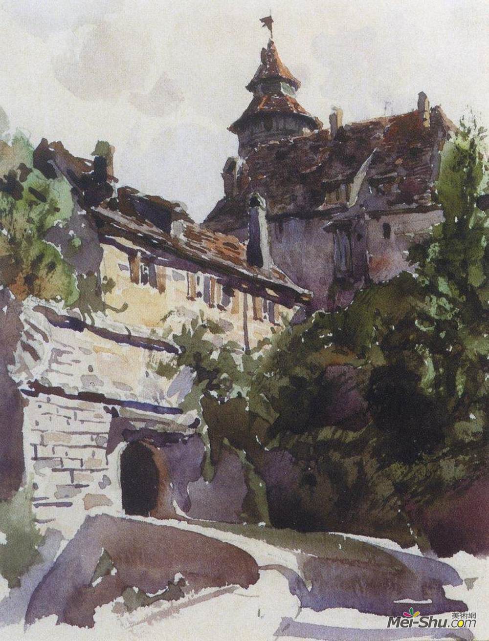 瓦西里波列诺夫(Vasily Polenov)高清作品《中世纪城墙的角落》