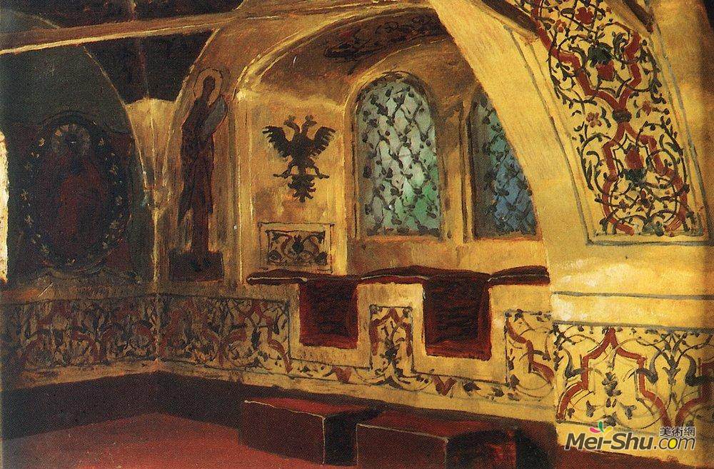 瓦西里波列诺夫(Vasily Polenov)高清作品《金色的沙皇室。窗口。》