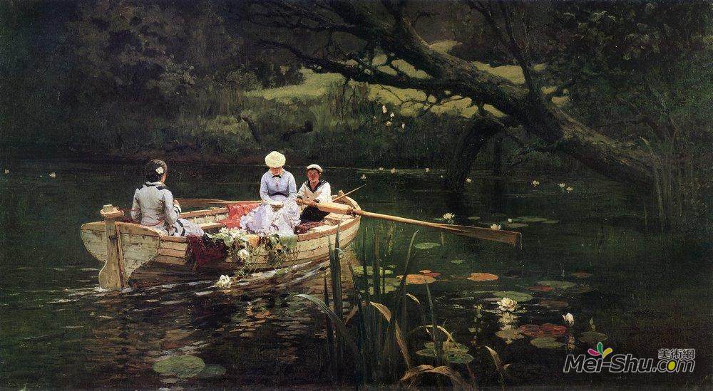 瓦西里波列诺夫(Vasily Polenov)高清作品《On the boat. Abramtsevo.》
