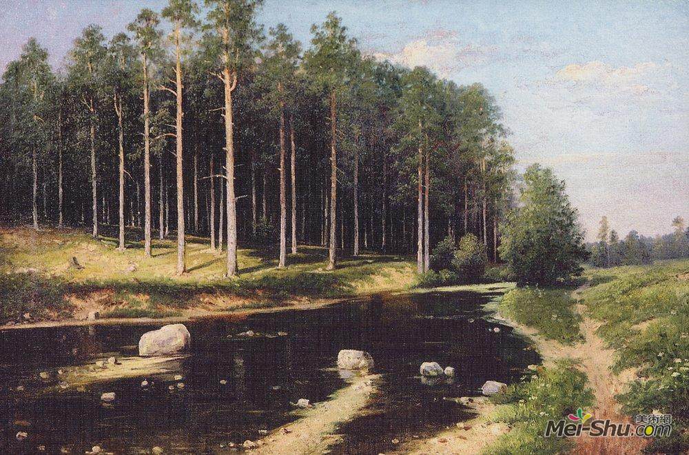 瓦西里波列诺夫(Vasily Polenov)高清作品《河岸上的松林》