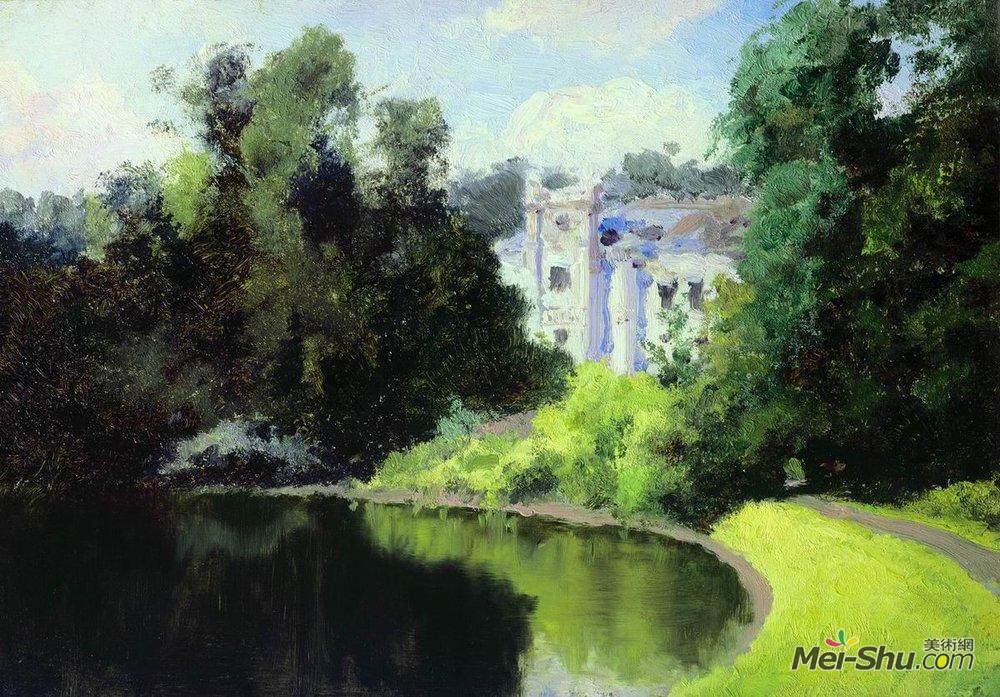 瓦西里波列诺夫(Vasily Polenov)高清作品《Pond in the Park. Olshanka.》