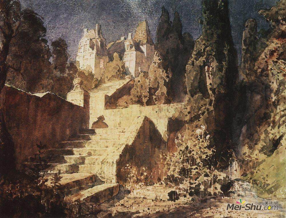 瓦西里波列诺夫(Vasily Polenov)高清作品《通往城堡的阶梯》