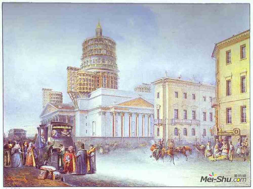 瓦西里·萨多维尼科夫(Vasily Sadovnikov)高清作品《Departure of an Omnibus from St. Isaac's Square in S》