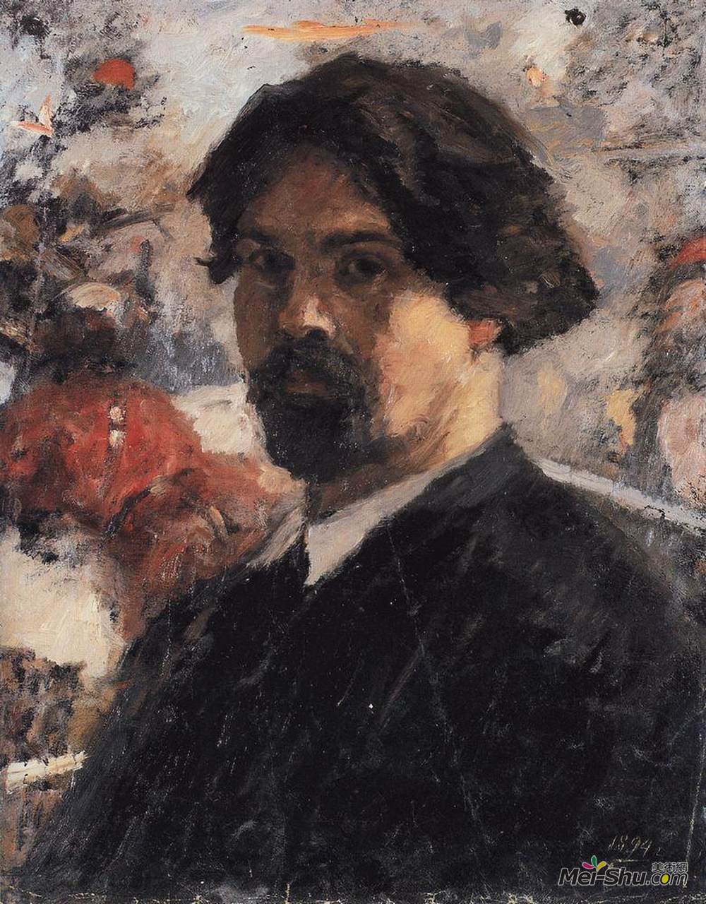 瓦西里·伊万诺维奇·苏里科夫(Vasily Surikov)高清作品《图片与“第五”背景下的自画像》