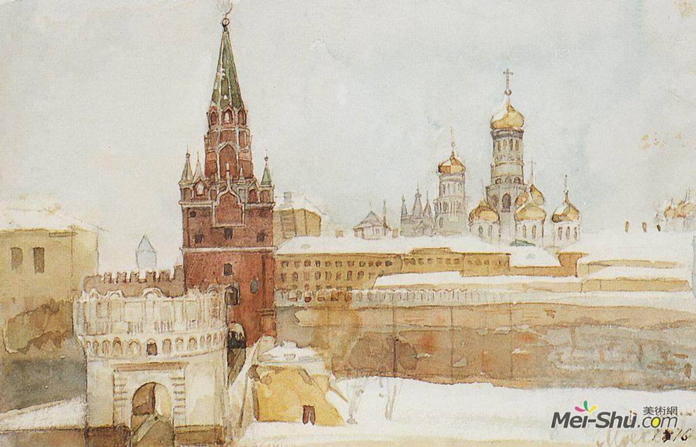瓦西里·伊万诺维奇·苏里科夫(Vasily Surikov)高清作品《克里姆林宫看法在冬天》