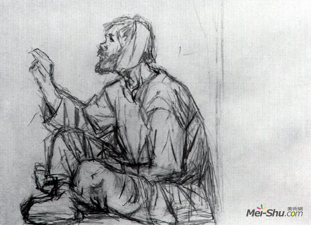 瓦西里·伊万诺维奇·苏里科夫(Vasily Surikov)高清作品《Whacky, seated on the ground (Study to "Boyarynya M》