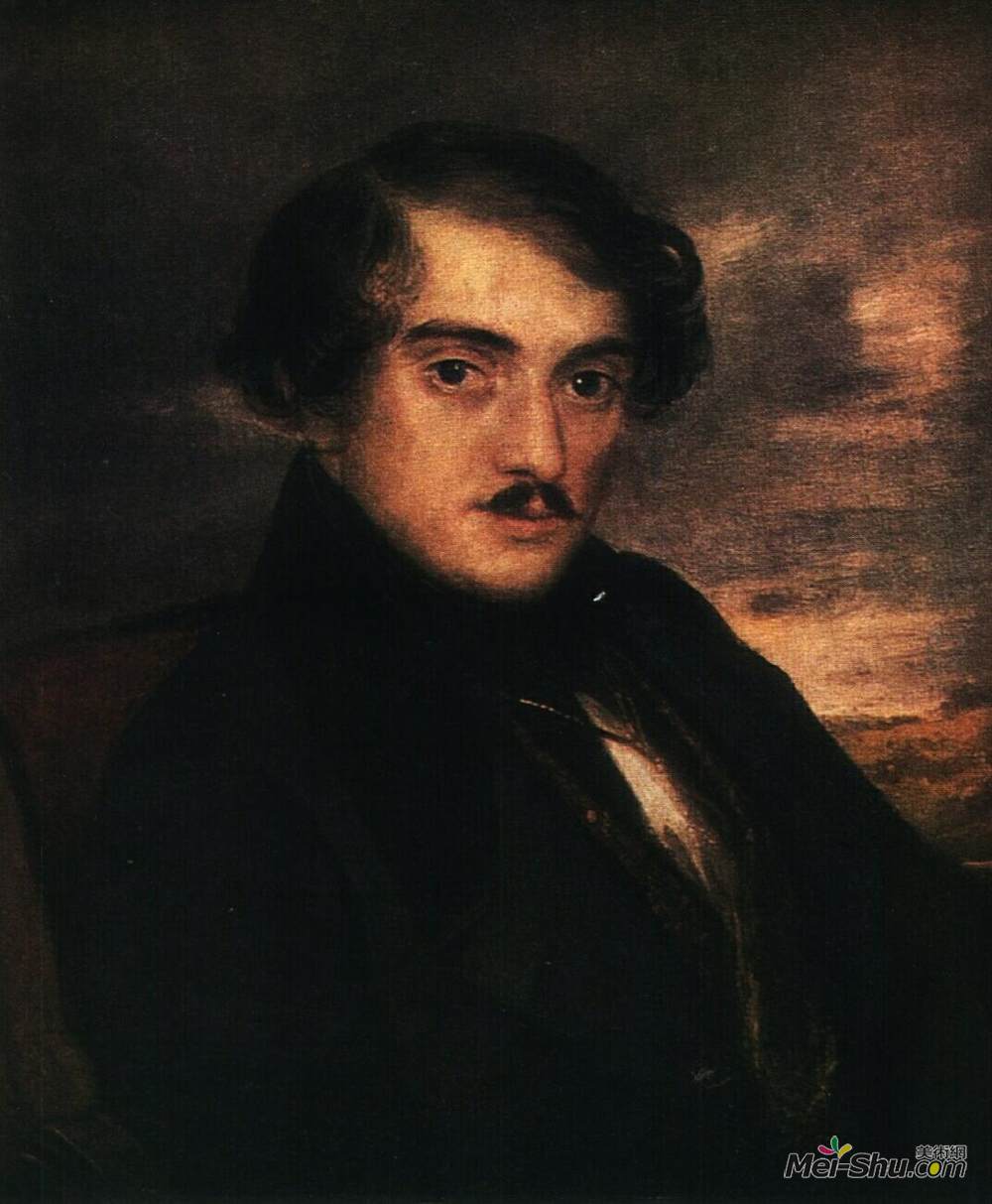 瓦西里·特罗平宁(Vasily Tropinin)高清作品《Portrait of Alexander Fedorovich Zaikin. Etude》