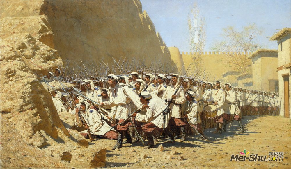 瓦西里·维列什查金(Vasily Vereshchagin)高清作品《在堡垒的墙上。让他们进入》