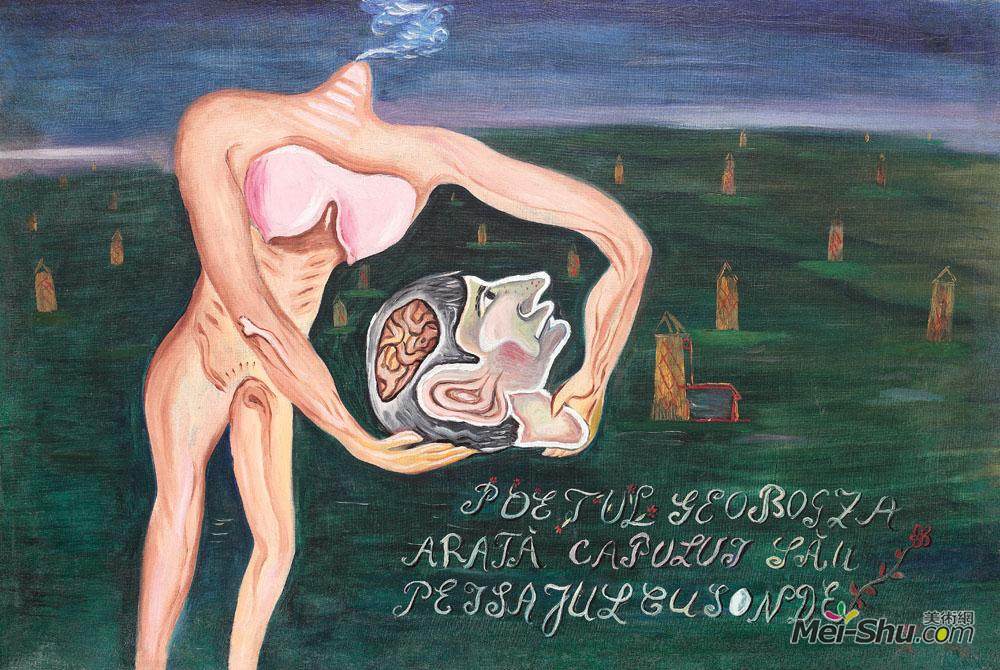 维克多·布罗纳(Victor Brauner)高清作品《The Poet Geo Bogza Shows His Head to the Landscape with Dril》