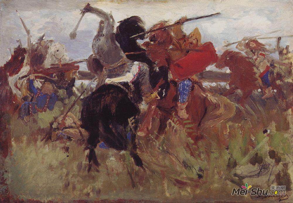 维克托·米哈伊洛维奇·瓦斯涅佐夫(Viktor Vasnetsov)高清作品《斯基拉人与斯拉夫人之战（草图）》