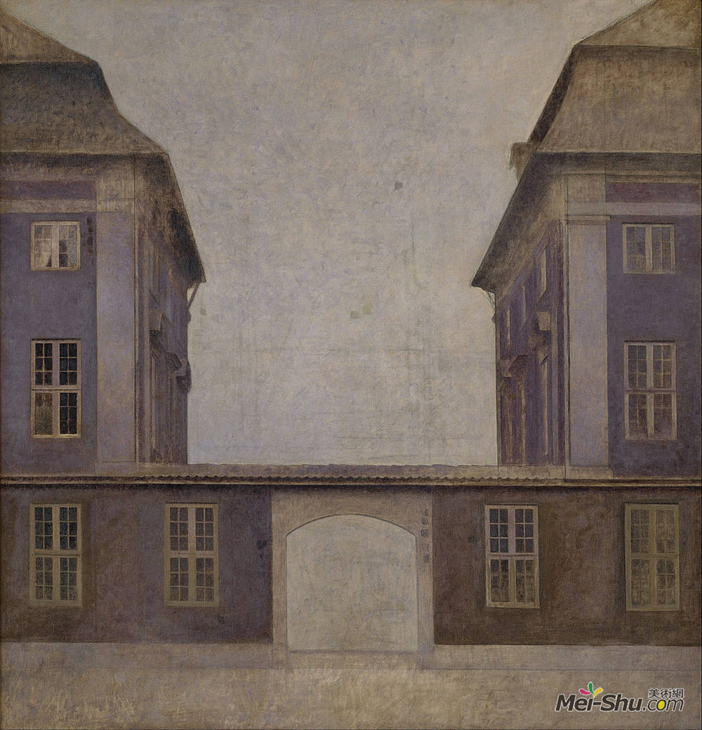 维尔姆·哈默肖伊(Vilhelm Hammershoi)高清作品《从安安公司看亚洲公司的建筑；》