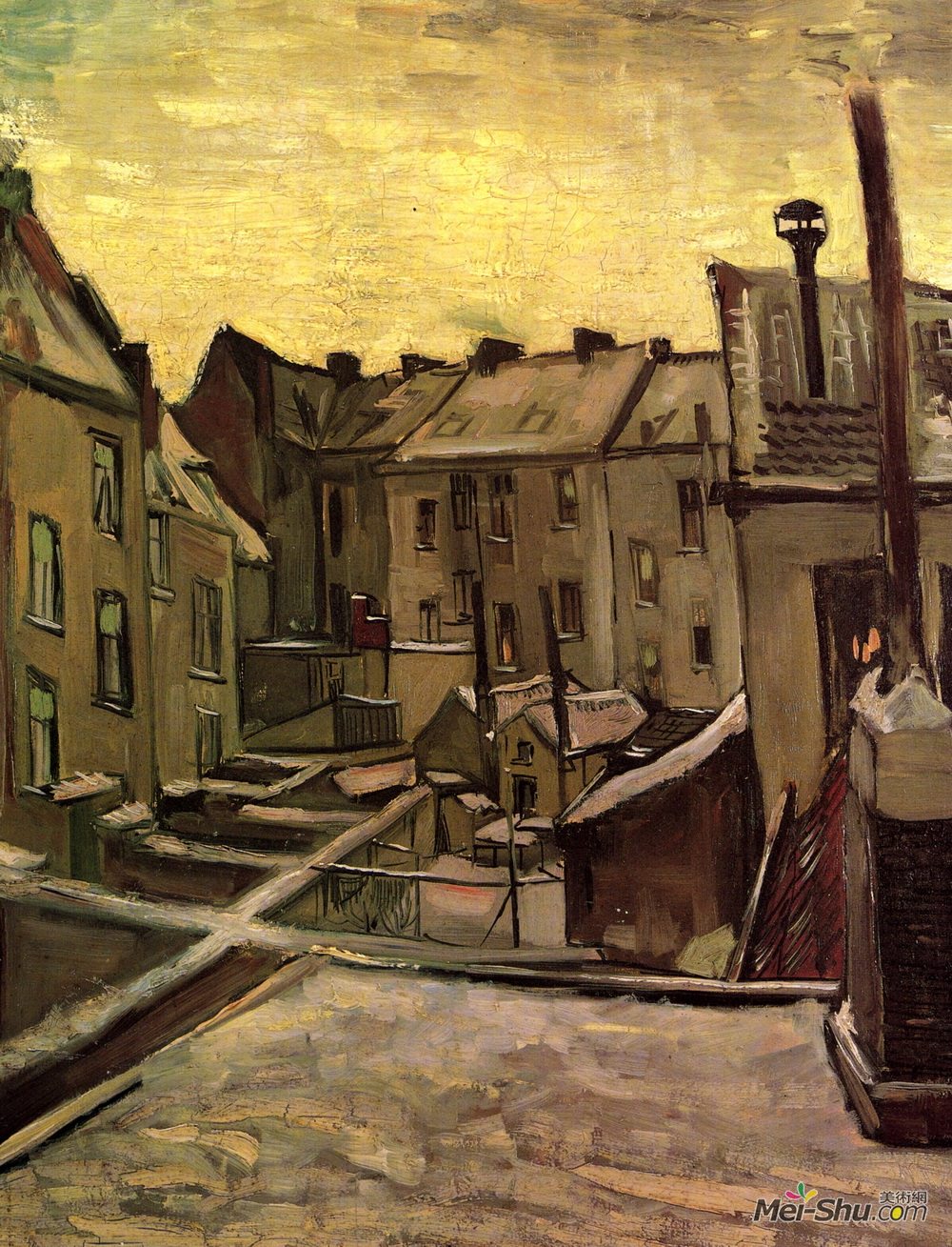 文森特·梵高(vincent van gogh)高清作品《雪地里安特卫普老房子的