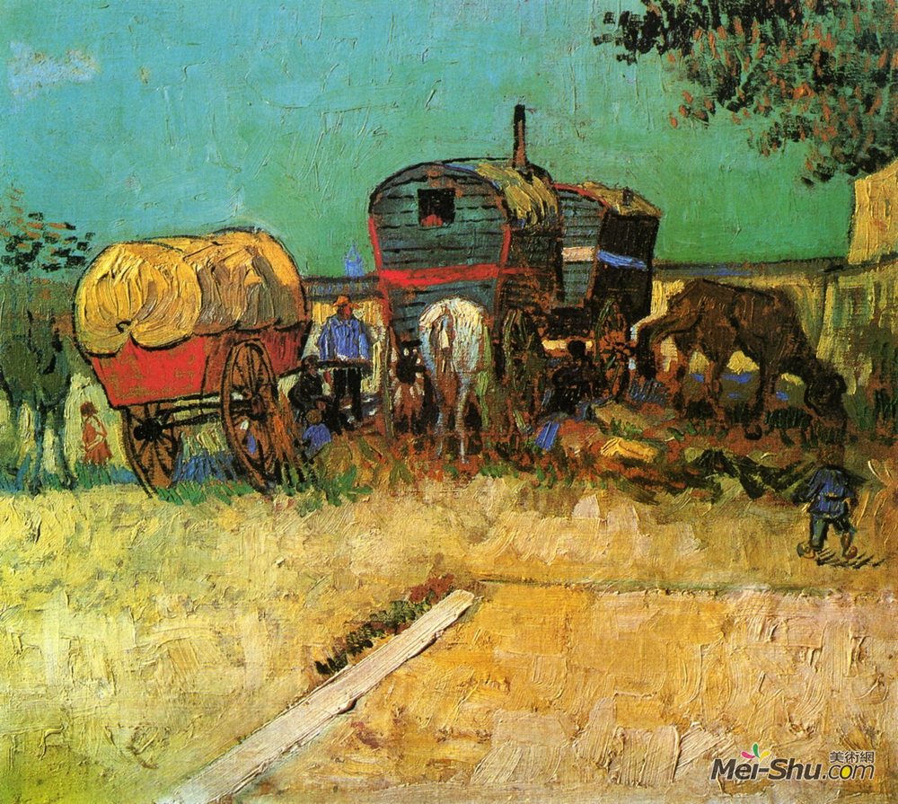 《吉普赛人用篷车营地》文森特·梵高(vincent van gogh)高清作品欣赏