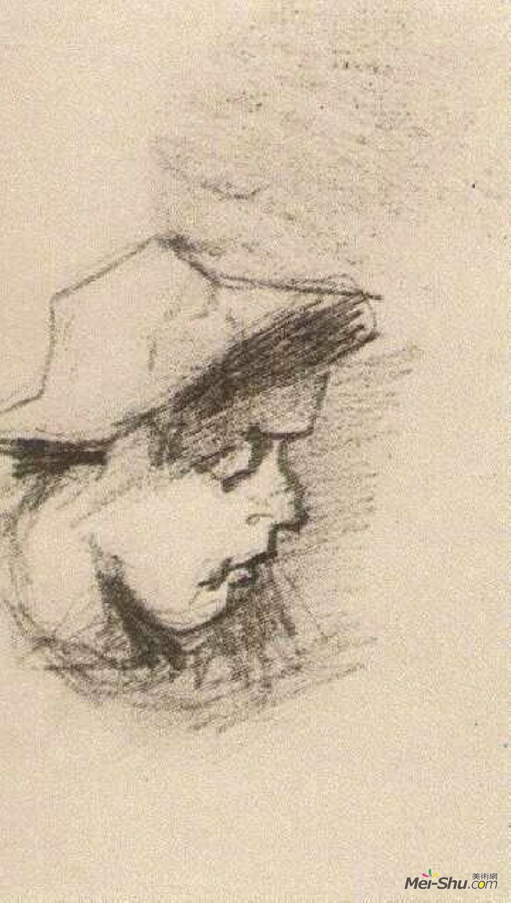 《有草帽的一个人的头》文森特·梵高(vincent van gogh)高清作品欣赏