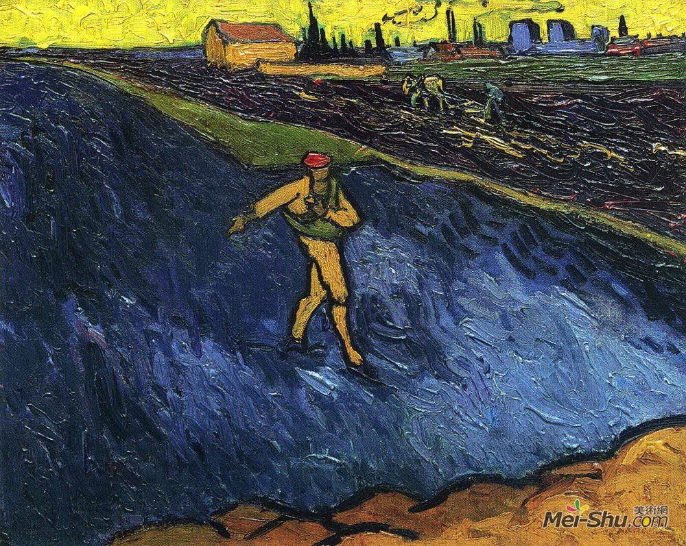 文森特·梵高(Vincent van Gogh)高清作品《背景下阿尔勒的播种者郊区》