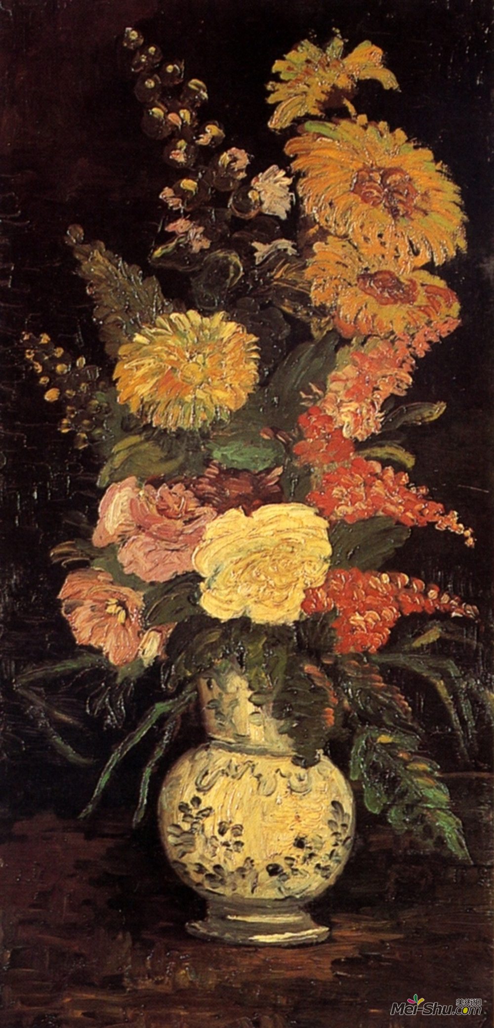 带有紫苑鼠尾草和其他花的花瓶文森特梵高vincentvangogh高清作品欣赏
