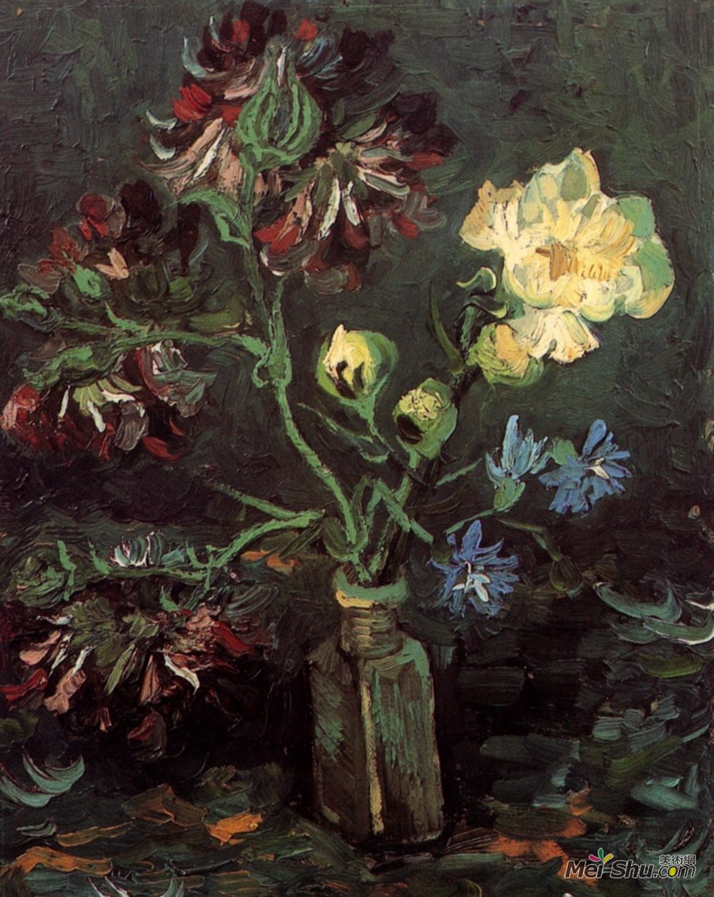 带牡丹和牡丹的花瓶文森特梵高vincentvangogh高清作品欣赏