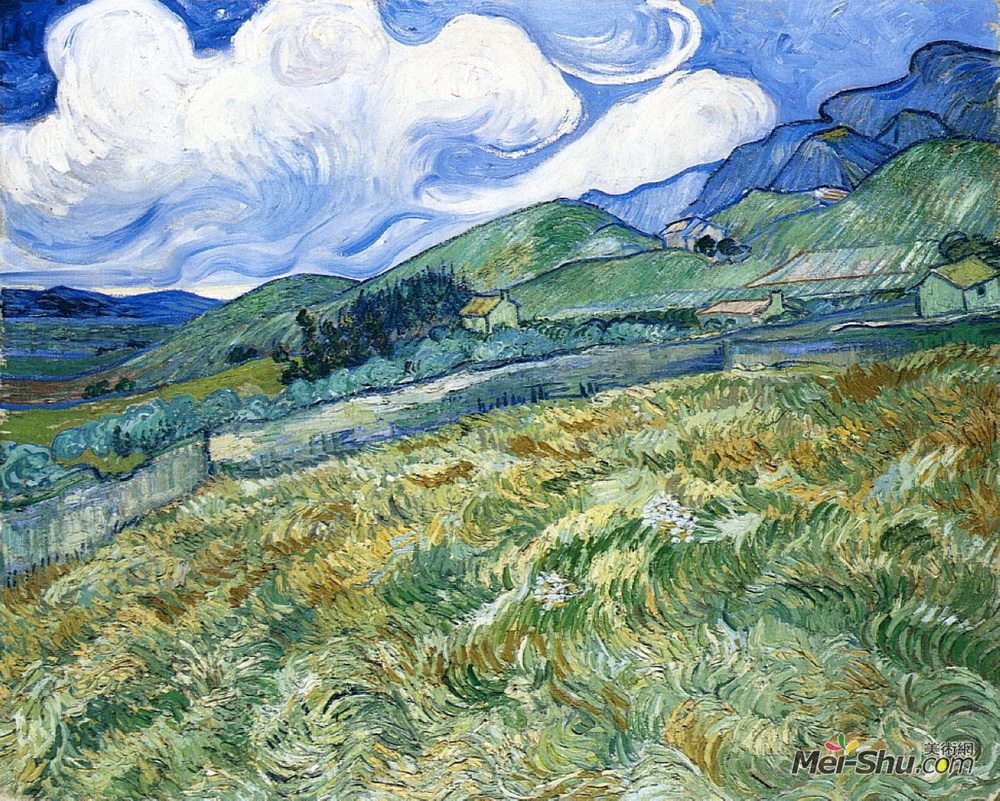 文森特·梵高(Vincent van Gogh)高清作品《Wheatfield with Mountains in the Background》