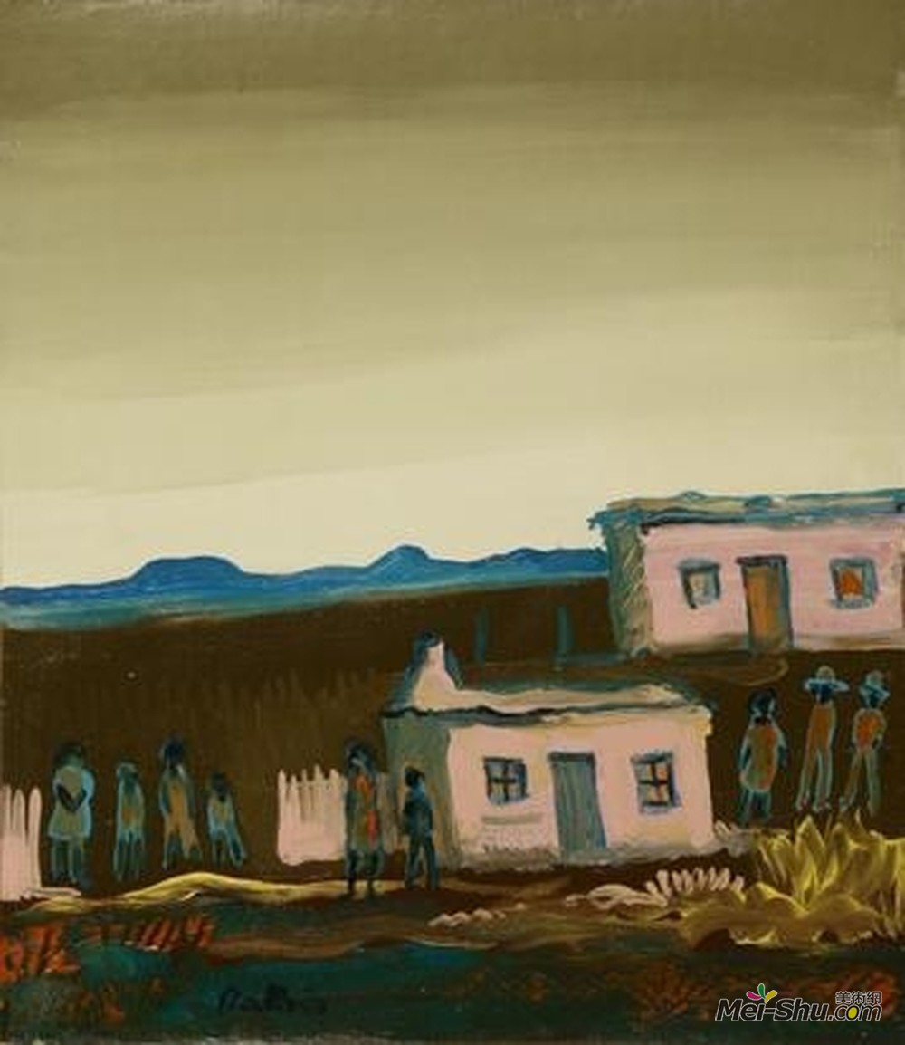 瓦尔特·巴蒂斯(Walter Battiss)高清作品《小屋外的人物》