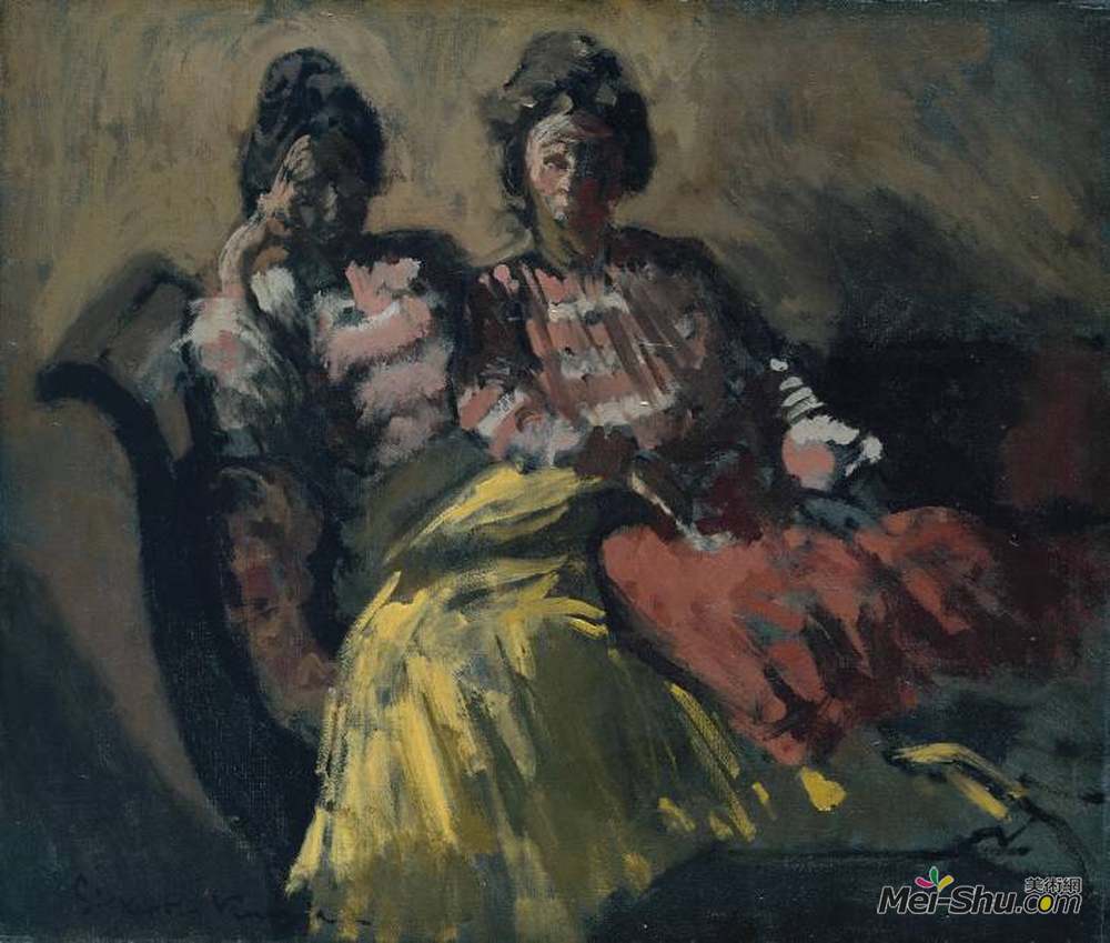 华特·席格(Walter Sickert)高清作品《沙发上的两个女人》