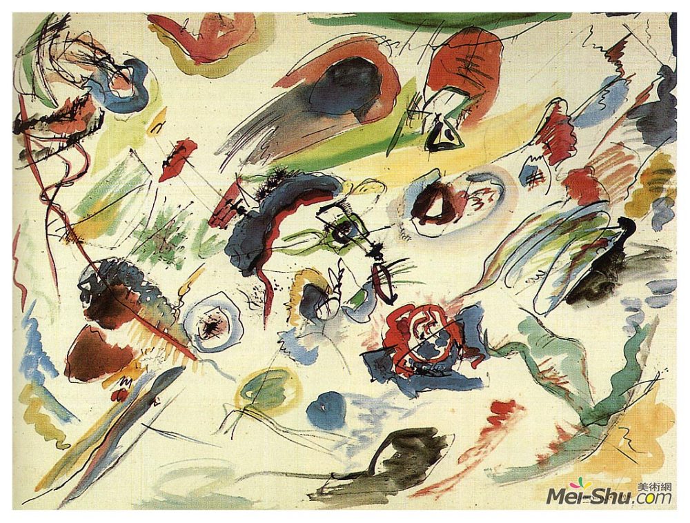 无题（第一抽象水彩）》瓦西里·康定斯基(Wassily Kandinsky)高清作品