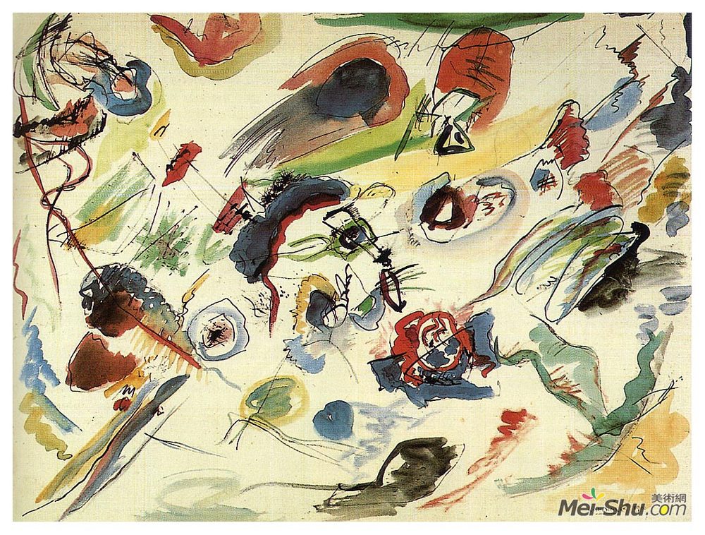 无题（第一抽象水彩）》瓦西里·康定斯基(Wassily Kandinsky)高清作品