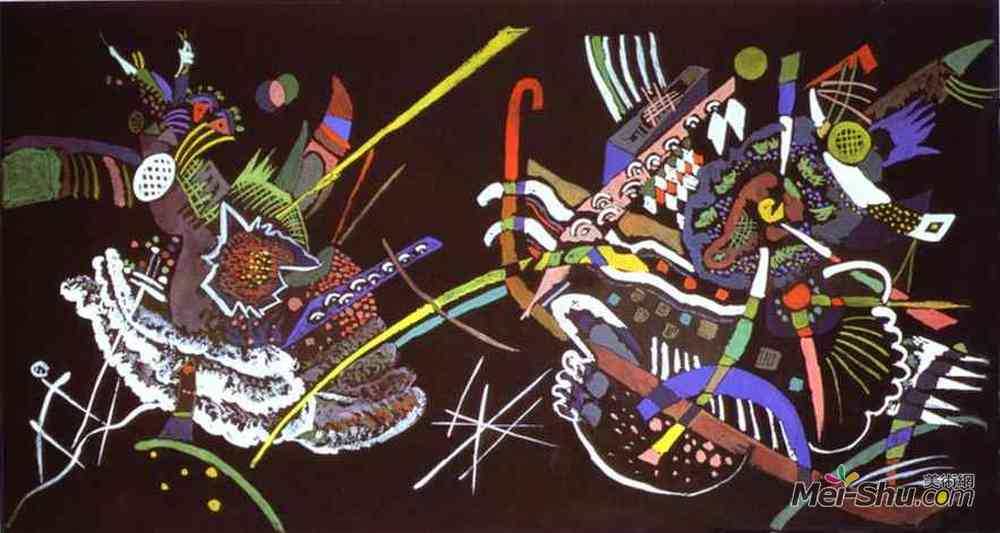 瓦西里·康定斯基(Wassily Kandinsky)高清作品《Draft for Mural In The Unjuried Art Show, Wall B》