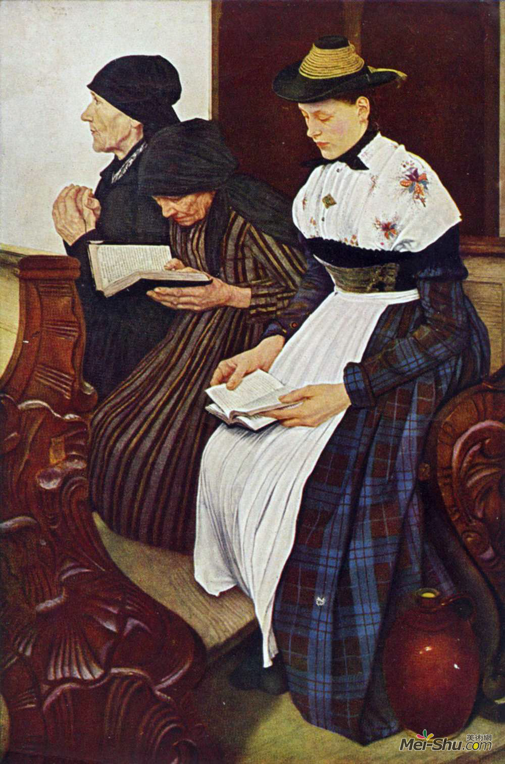 威廉·莱伯尔(Wilhelm Leibl)高清作品《三个女人在教会里》
