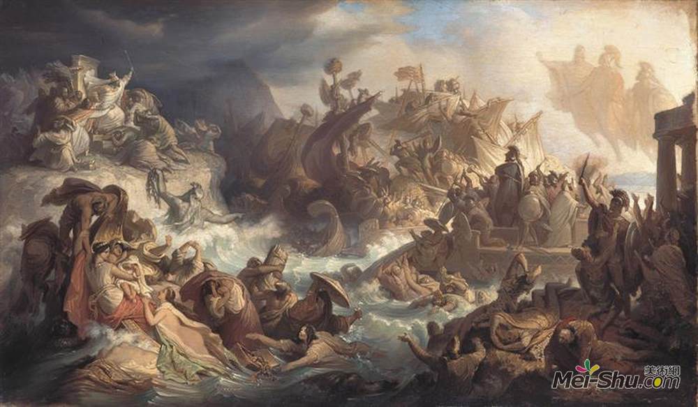 威廉·冯·考尔巴赫(Wilhelm von Kaulbach)高清作品《萨拉米海战》
