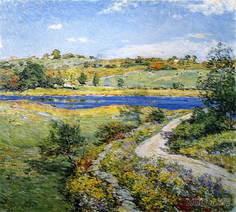 乌伊拉德·梅特卡夫(Willard Metcalf)高清作品《秋天路边》