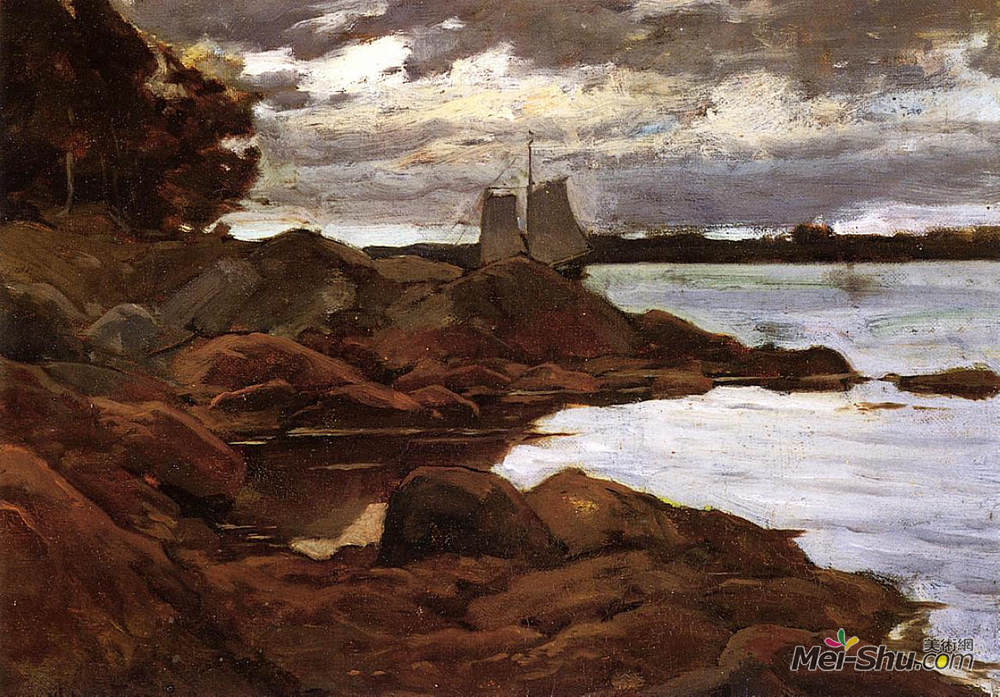 乌伊拉德·梅特卡夫(Willard Metcalf)高清作品《靠近缅因海岸的一天》