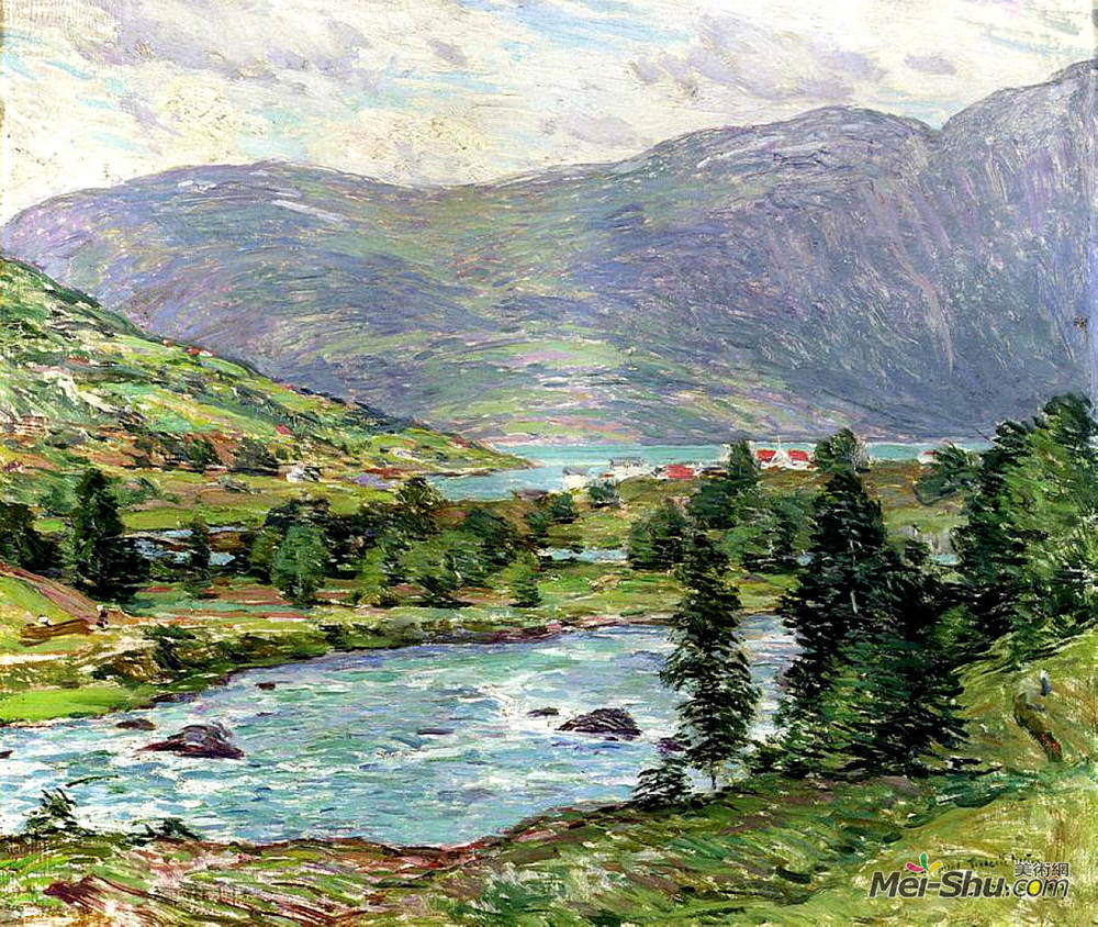 乌伊拉德·梅特卡夫(Willard Metcalf)高清作品《Mountain Lakes, Olden, Norwas》