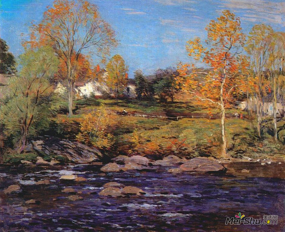 乌伊拉德·梅特卡夫(Willard Metcalf)高清作品《十月上午（1号）》