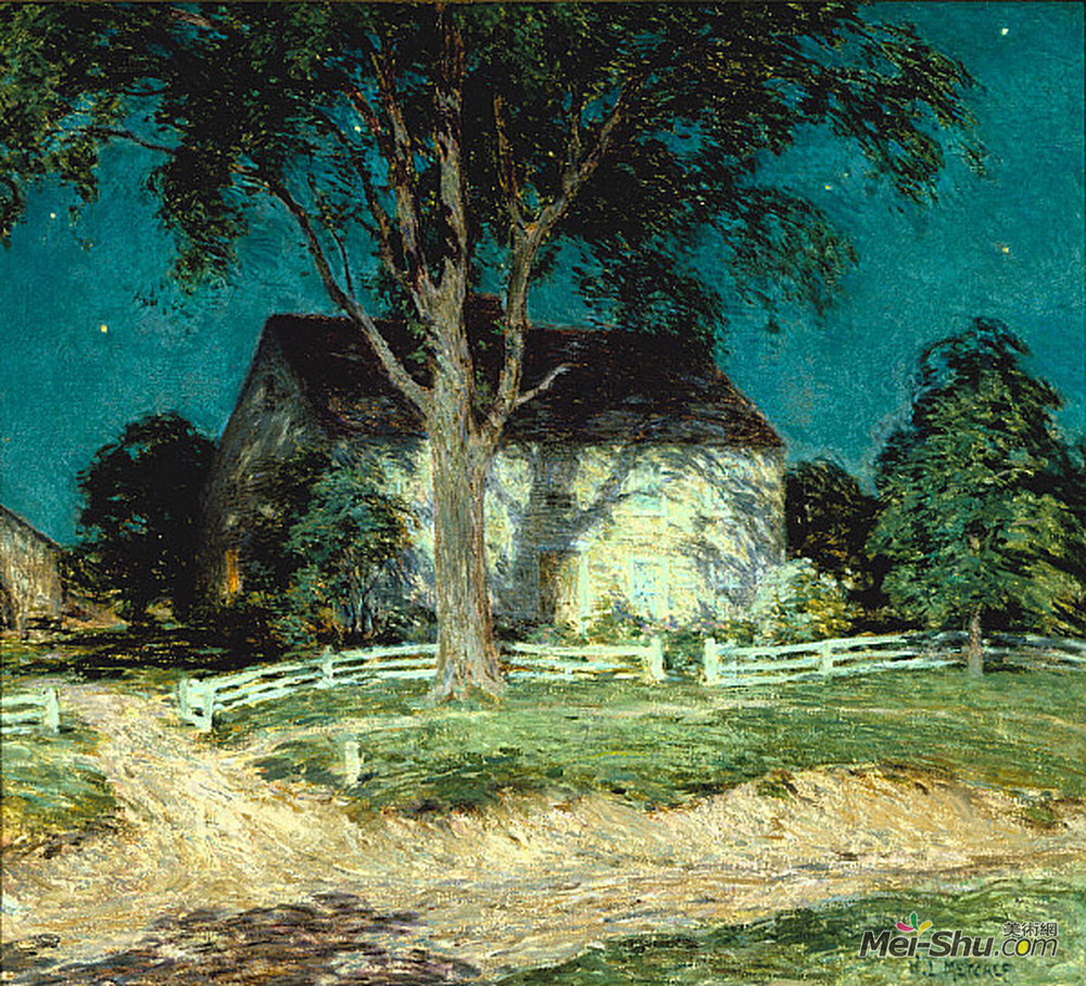 乌伊拉德·梅特卡夫(Willard Metcalf)高清作品《康涅狄格老宅地》