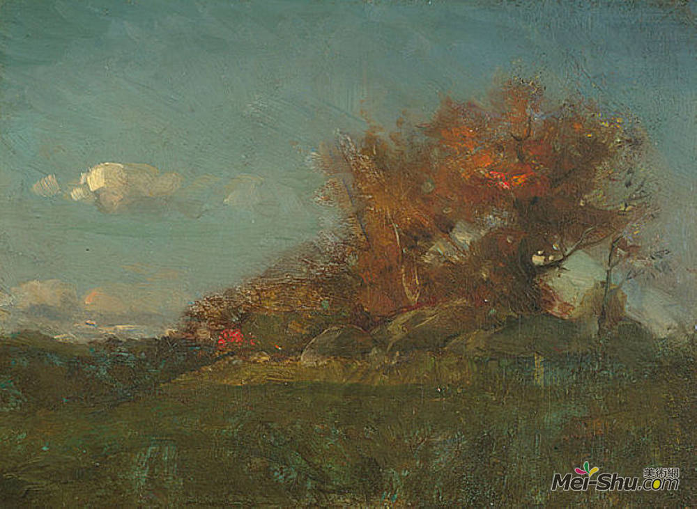 乌伊拉德·梅特卡夫(Willard Metcalf)高清作品《秋之火》