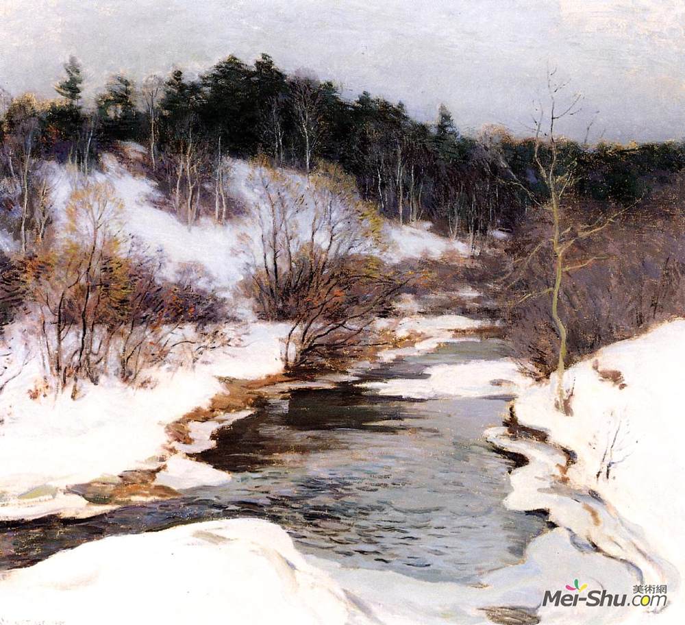 乌伊拉德·梅特卡夫(Willard Metcalf)高清作品《冰冻的池塘》