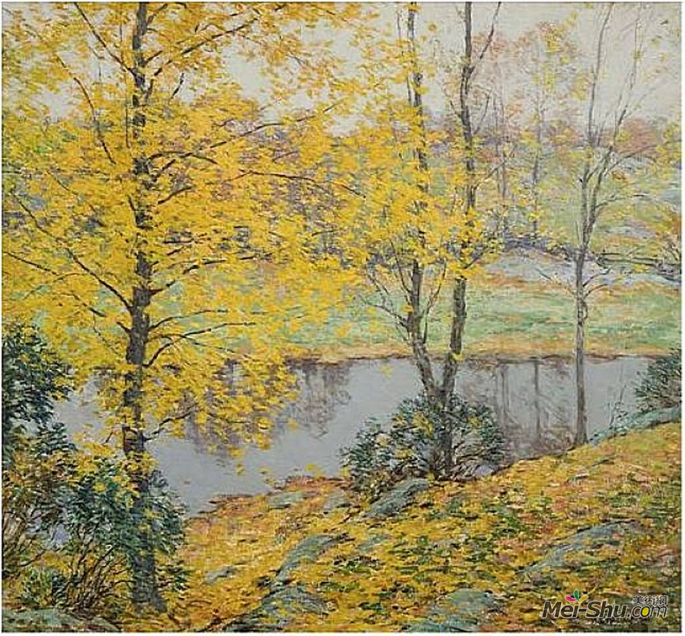 乌伊拉德·梅特卡夫(Willard Metcalf)高清作品《金屏》