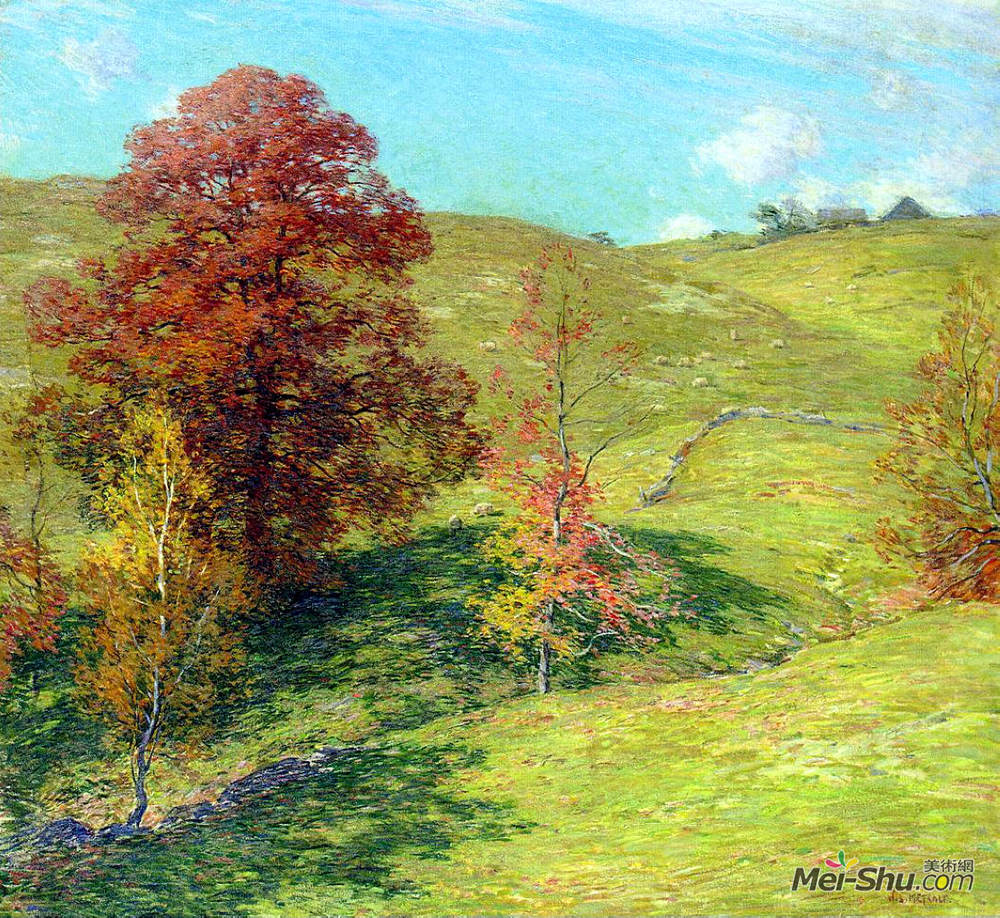 乌伊拉德·梅特卡夫(Willard Metcalf)高清作品《红橡树（2号）》