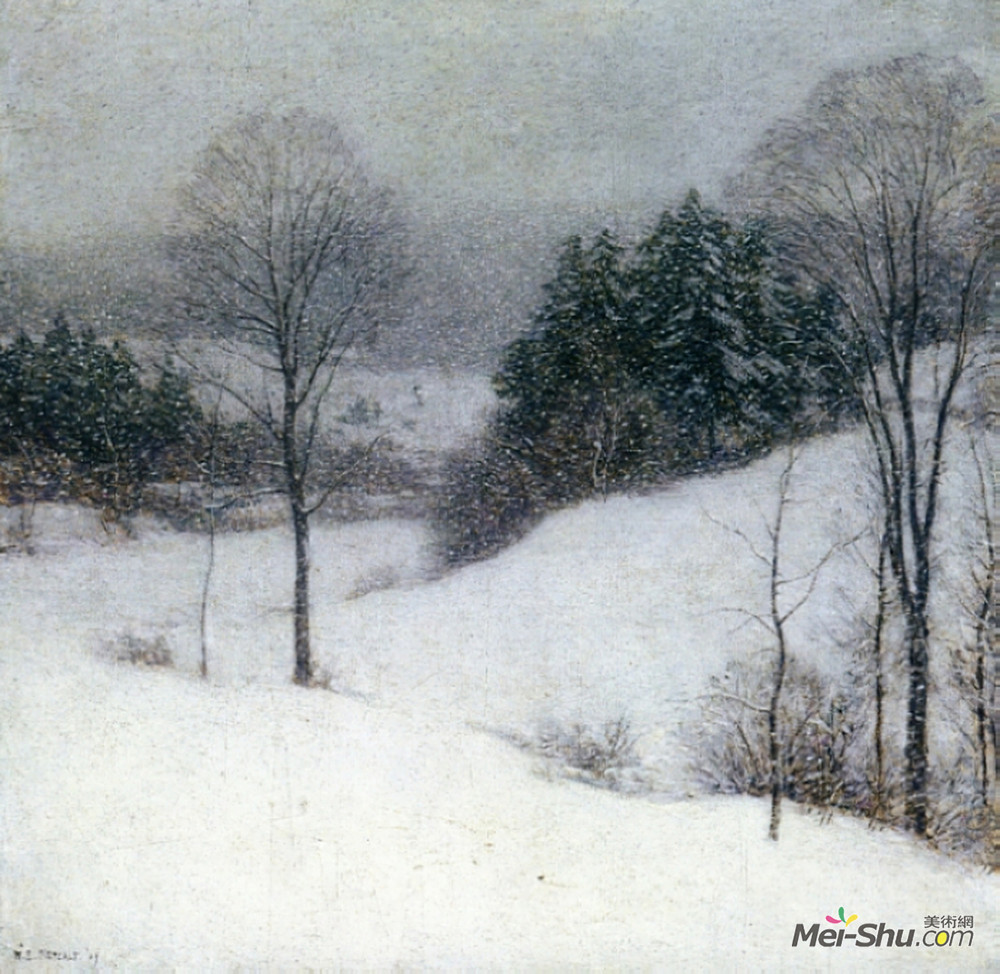 乌伊拉德·梅特卡夫(Willard Metcalf)高清作品《白色面纱》