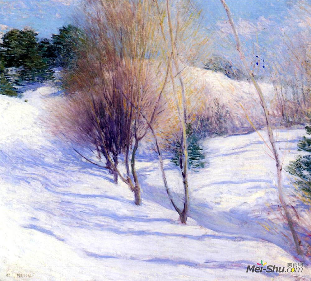 乌伊拉德·梅特卡夫(Willard Metcalf)高清作品《新罕布什尔州的冬天》