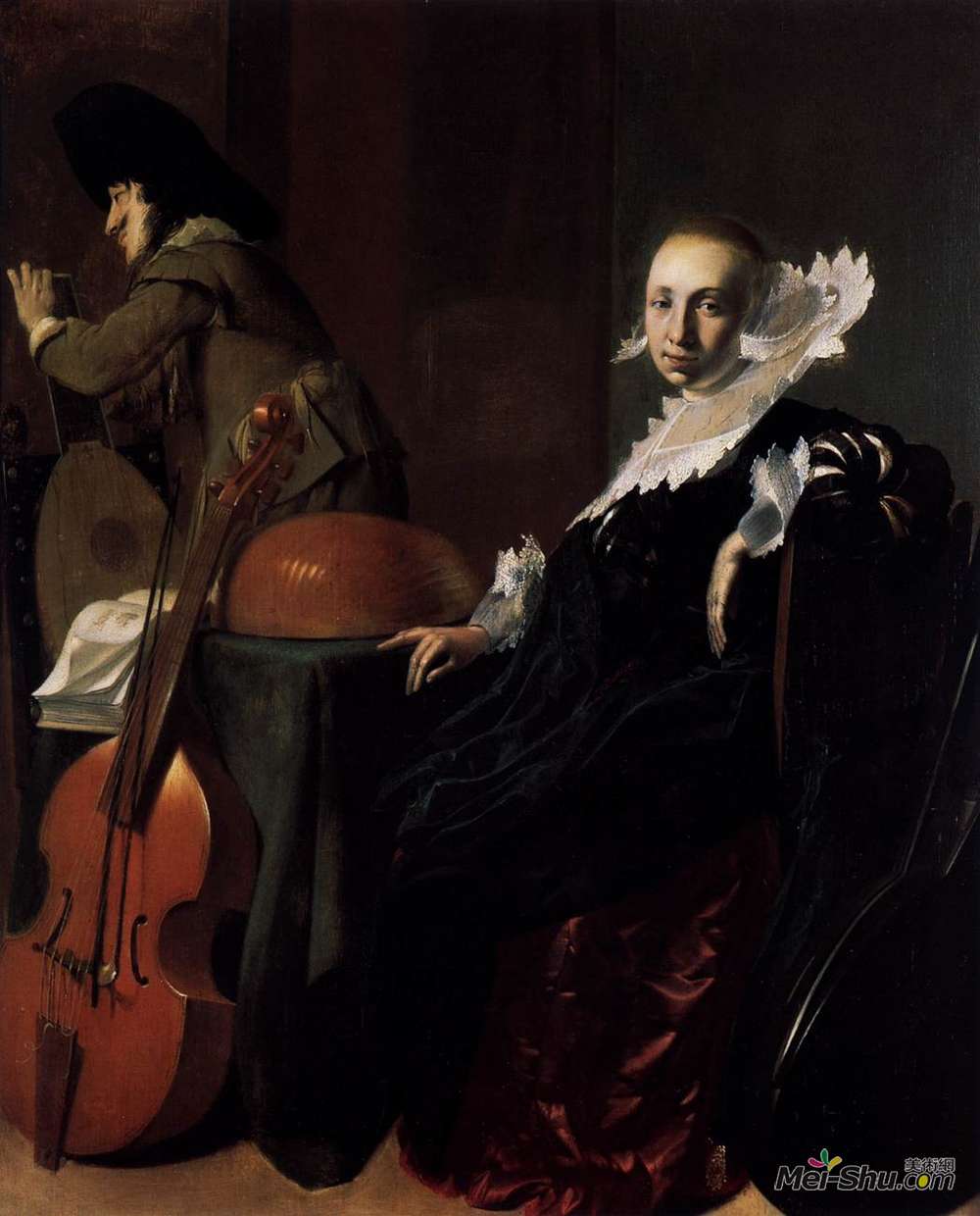 威廉·康奈利斯·杜斯特(Willem Cornelisz Duyster)高清作品《一位绅士和一位带乐器的女士》